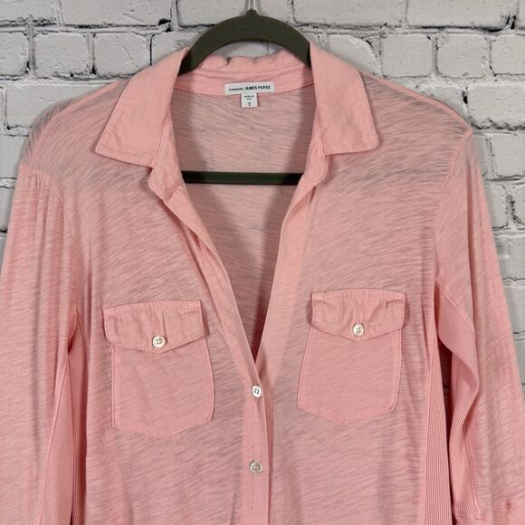 Standard James Perse Sheer Slub Side Panel Shirt Top Pink Peach US M - Picture 3 of 8